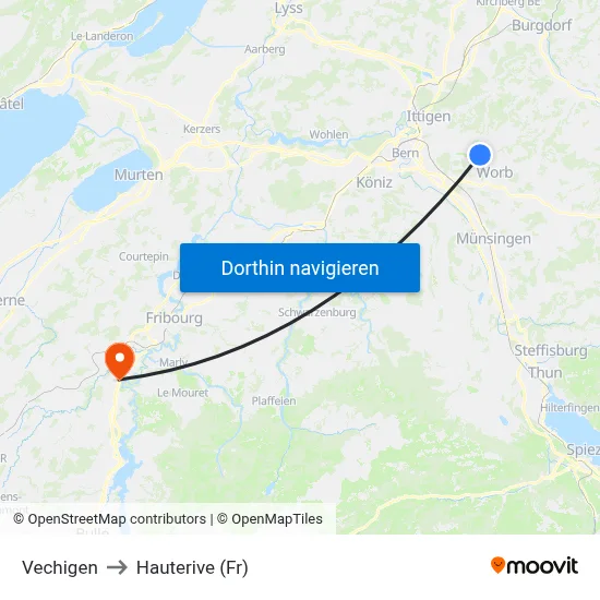 Vechigen to Hauterive (Fr) map