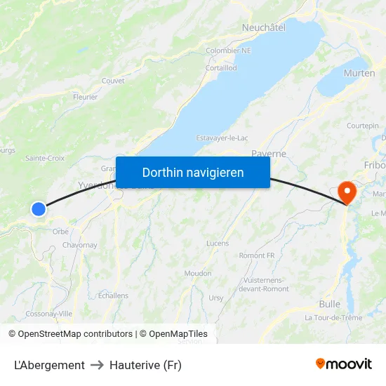 L'Abergement to Hauterive (Fr) map