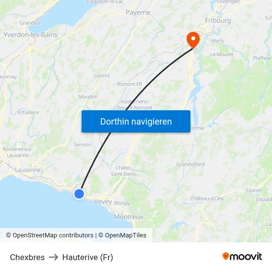 Chexbres to Hauterive (Fr) map