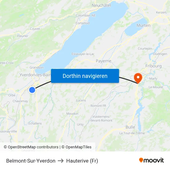 Belmont-Sur-Yverdon to Hauterive (Fr) map