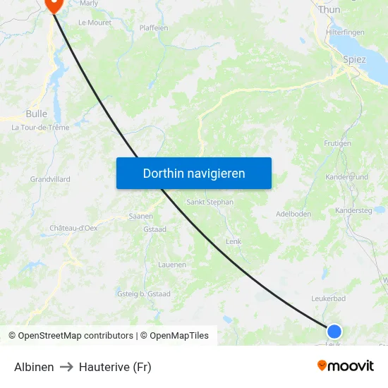 Albinen to Hauterive (Fr) map