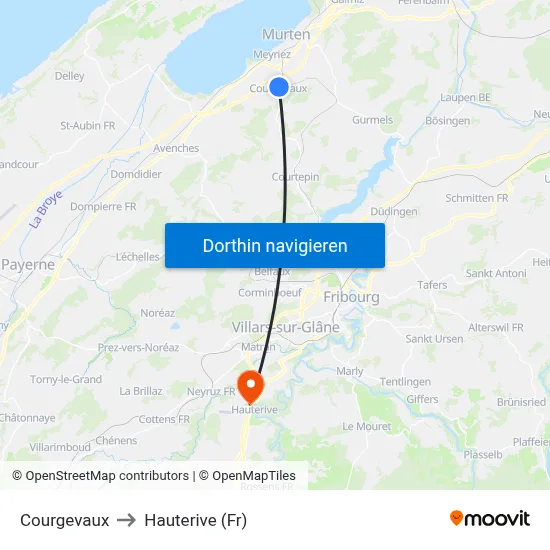 Courgevaux to Hauterive (Fr) map