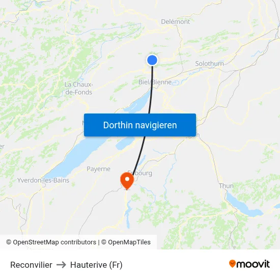 Reconvilier to Hauterive (Fr) map