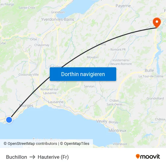 Buchillon to Hauterive (Fr) map
