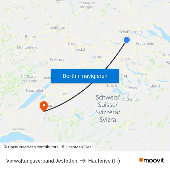 Verwaltungsverband Jestetten to Hauterive (Fr) map