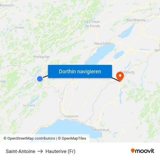 Saint-Antoine to Hauterive (Fr) map