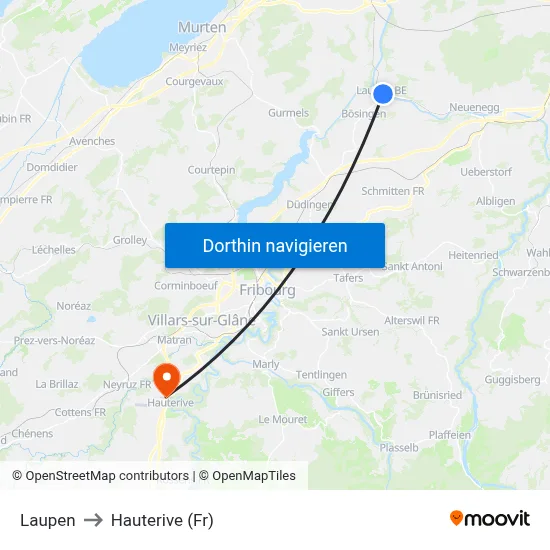 Laupen to Hauterive (Fr) map