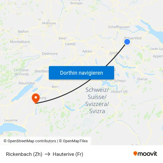 Rickenbach (Zh) to Hauterive (Fr) map