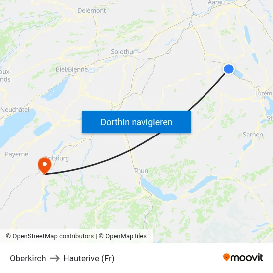 Oberkirch to Hauterive (Fr) map