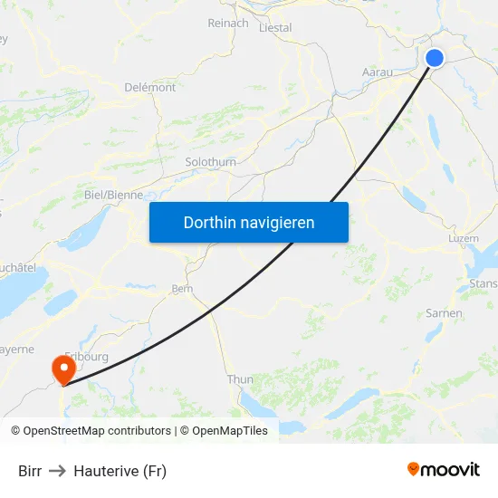 Birr to Hauterive (Fr) map
