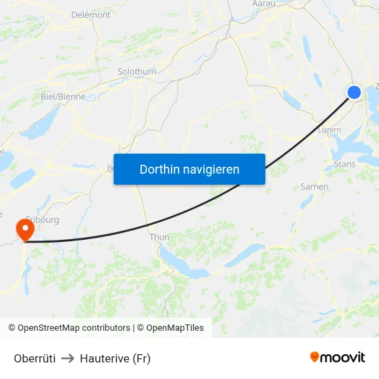 Oberrüti to Hauterive (Fr) map