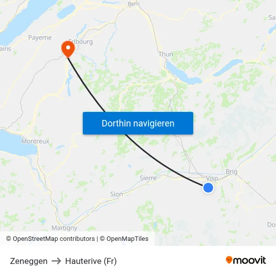 Zeneggen to Hauterive (Fr) map