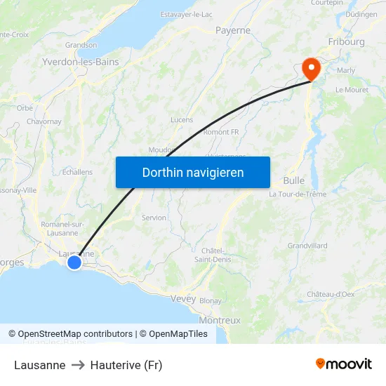 Lausanne to Hauterive (Fr) map