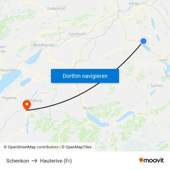 Schenkon to Hauterive (Fr) map
