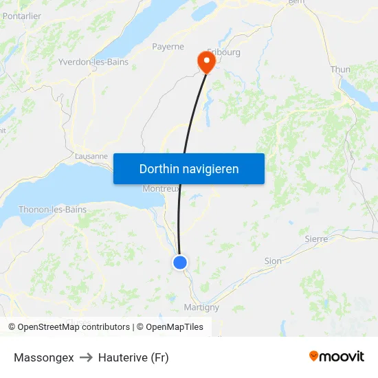 Massongex to Hauterive (Fr) map