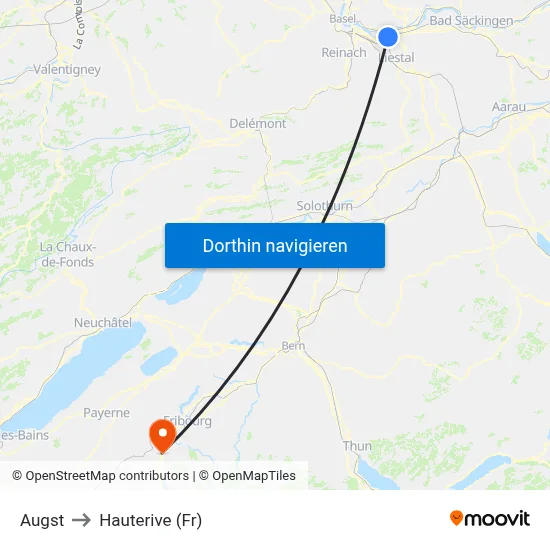 Augst to Hauterive (Fr) map