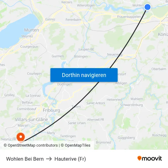 Wohlen Bei Bern to Hauterive (Fr) map