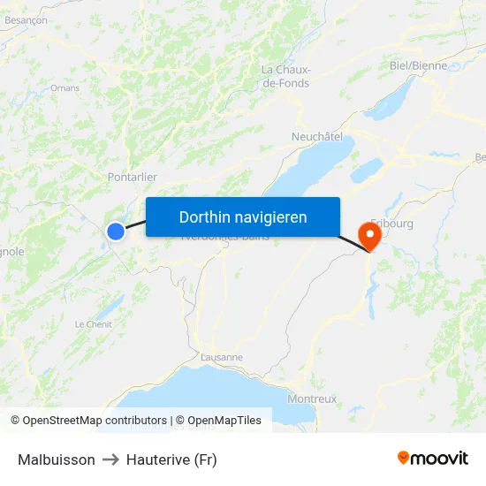 Malbuisson to Hauterive (Fr) map