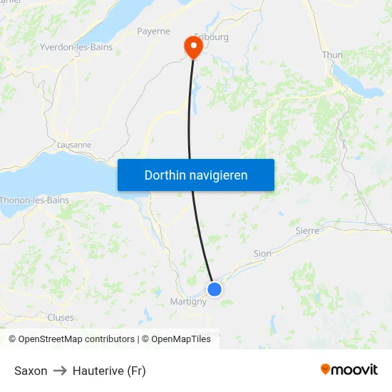 Saxon to Hauterive (Fr) map