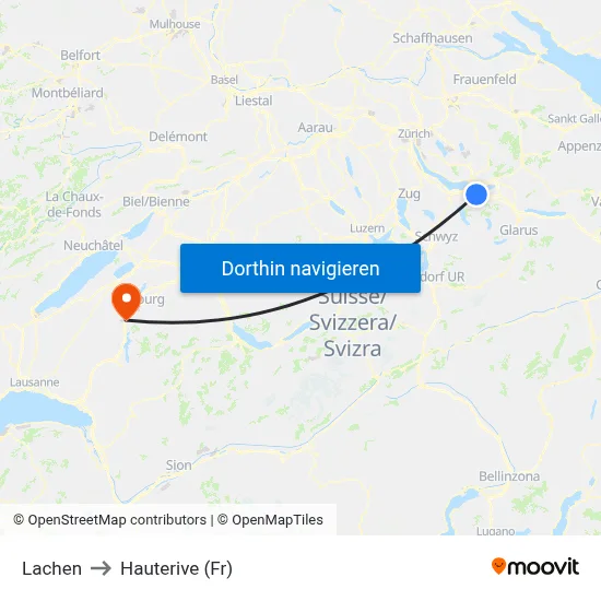 Lachen to Hauterive (Fr) map