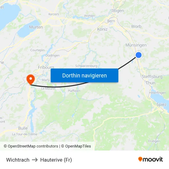 Wichtrach to Hauterive (Fr) map