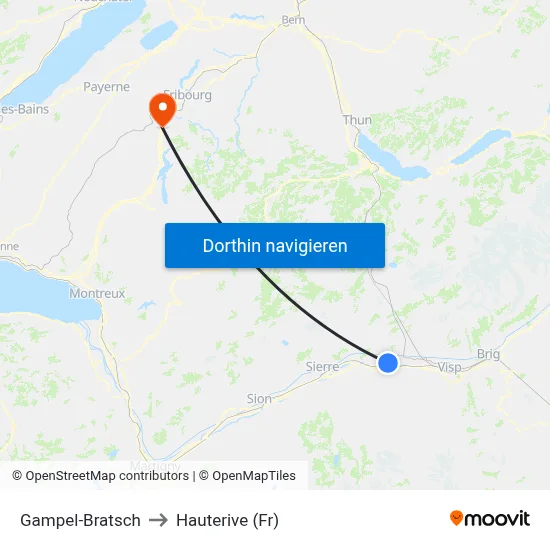 Gampel-Bratsch to Hauterive (Fr) map