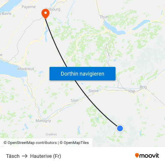 Täsch to Hauterive (Fr) map