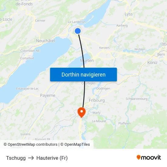 Tschugg to Hauterive (Fr) map