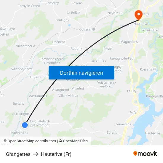 Grangettes to Hauterive (Fr) map