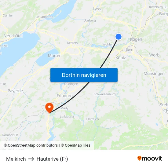 Meikirch to Hauterive (Fr) map
