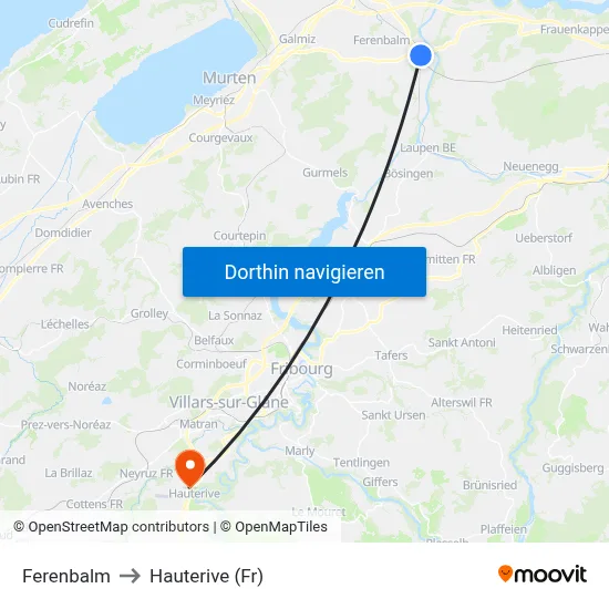 Ferenbalm to Hauterive (Fr) map