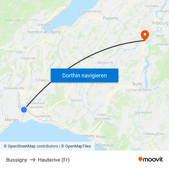 Bussigny to Hauterive (Fr) map