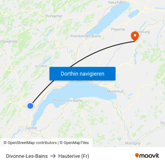 Divonne-Les-Bains to Hauterive (Fr) map