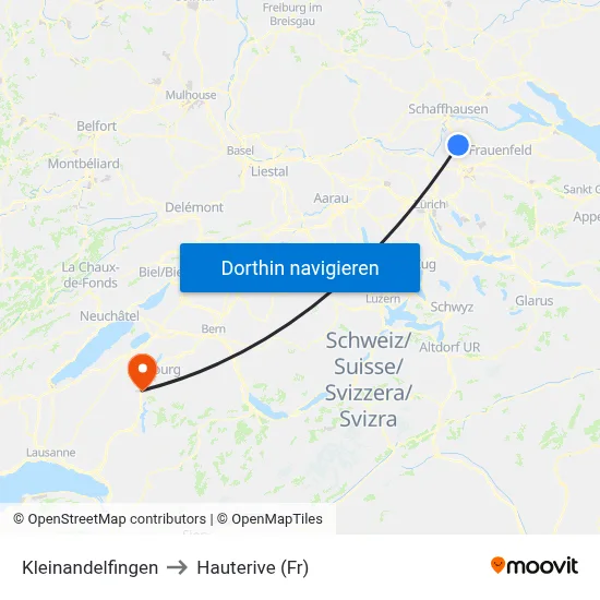 Kleinandelfingen to Hauterive (Fr) map