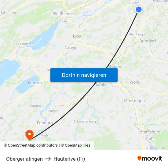 Obergerlafingen to Hauterive (Fr) map