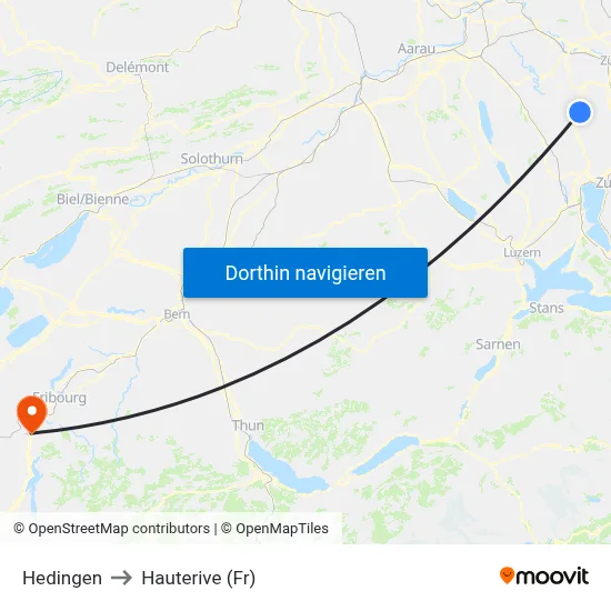 Hedingen to Hauterive (Fr) map