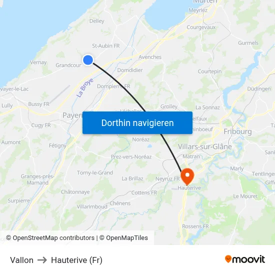 Vallon to Hauterive (Fr) map