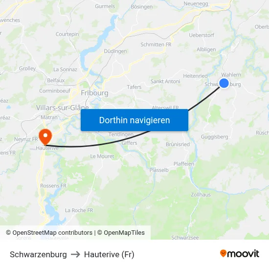 Schwarzenburg to Hauterive (Fr) map