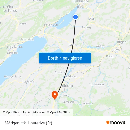 Mörigen to Hauterive (Fr) map