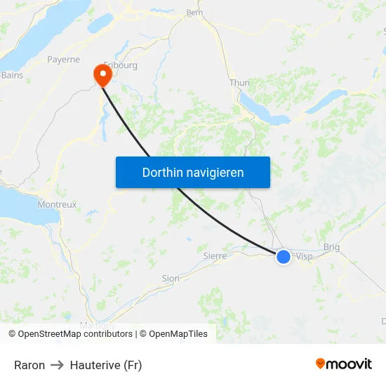 Raron to Hauterive (Fr) map