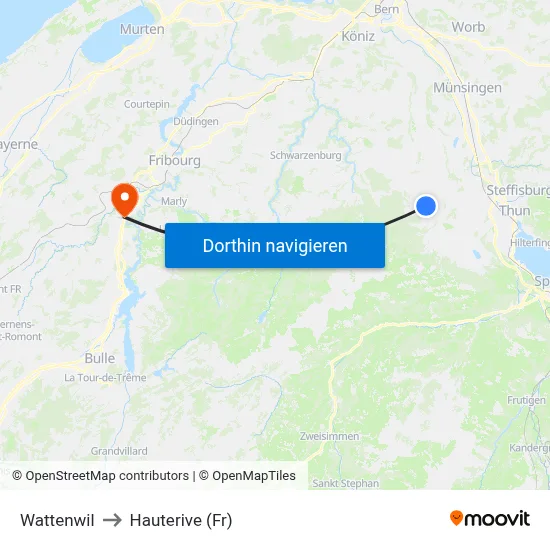 Wattenwil to Hauterive (Fr) map