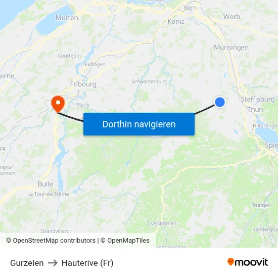 Gurzelen to Hauterive (Fr) map