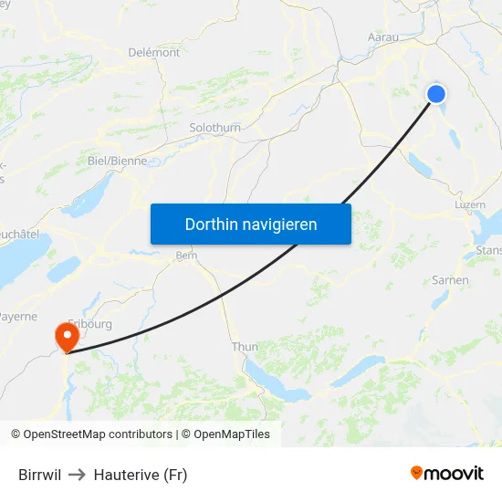 Birrwil to Hauterive (Fr) map