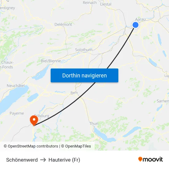 Schönenwerd to Hauterive (Fr) map