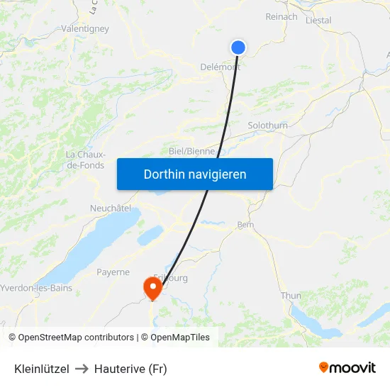 Kleinlützel to Hauterive (Fr) map