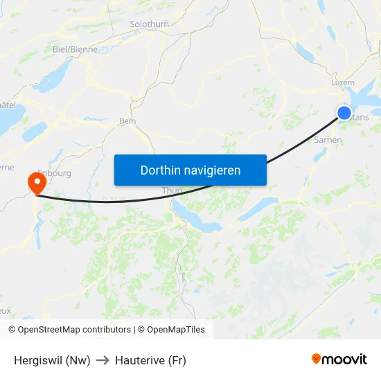 Hergiswil (Nw) to Hauterive (Fr) map