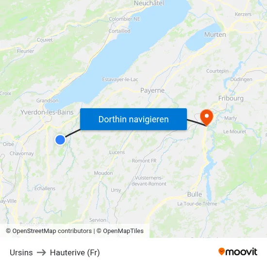 Ursins to Hauterive (Fr) map