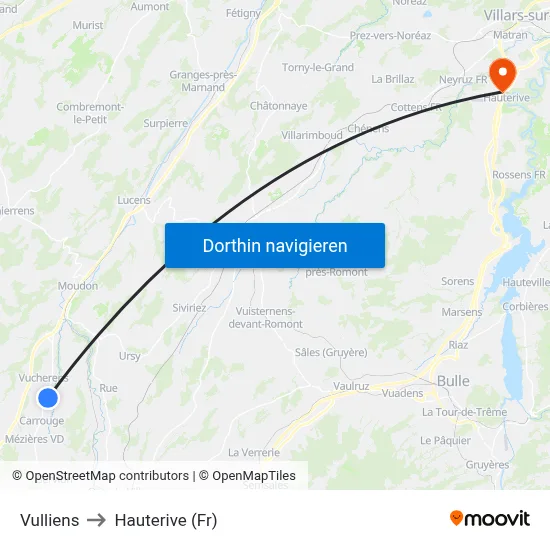 Vulliens to Hauterive (Fr) map