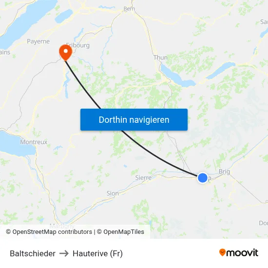 Baltschieder to Hauterive (Fr) map
