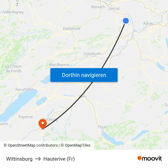 Wittinsburg to Hauterive (Fr) map